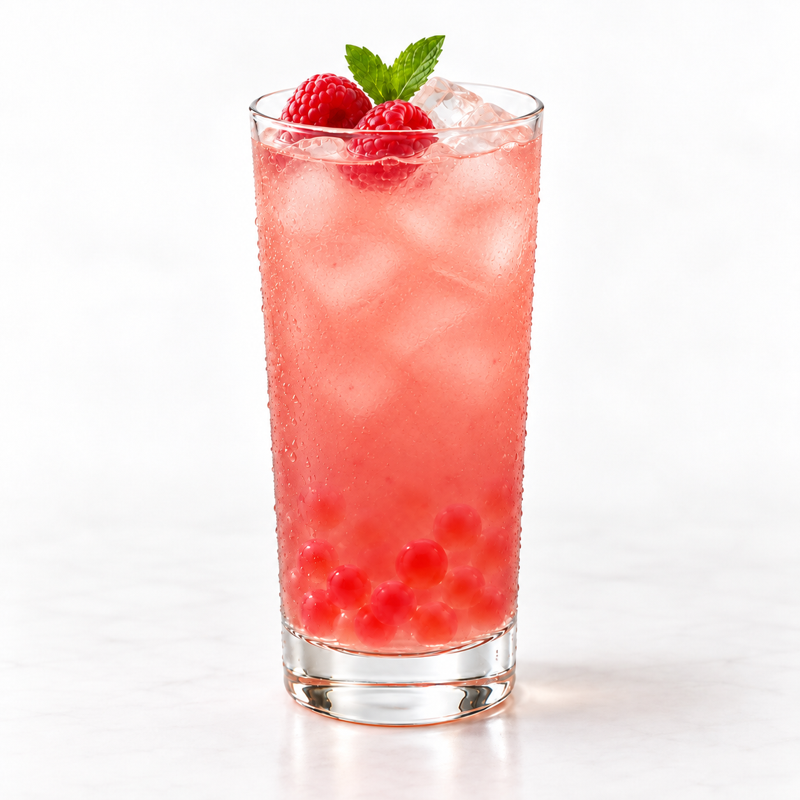 Raspberry Popping Boba styled drink