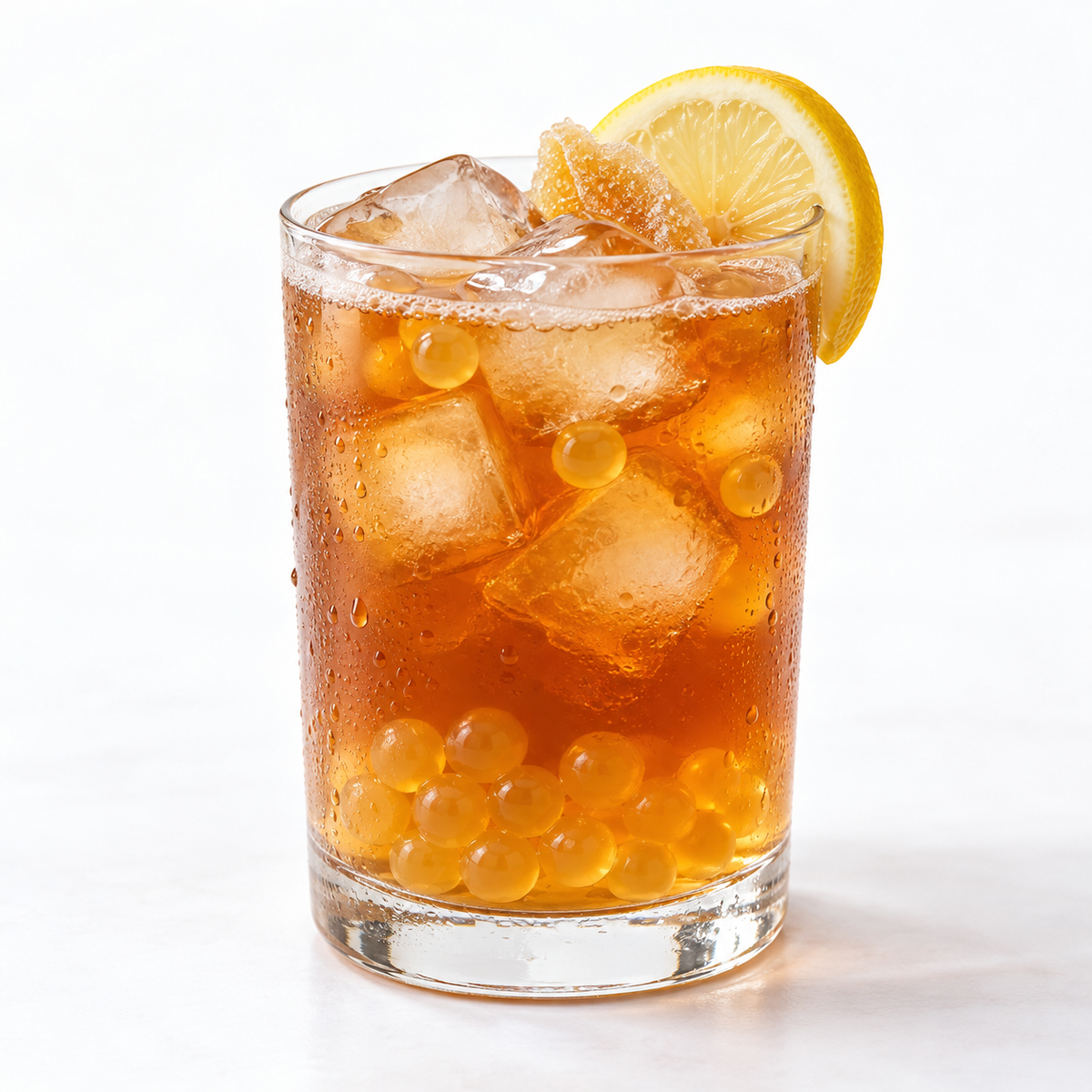Honey popping boba beverage serving suggestion