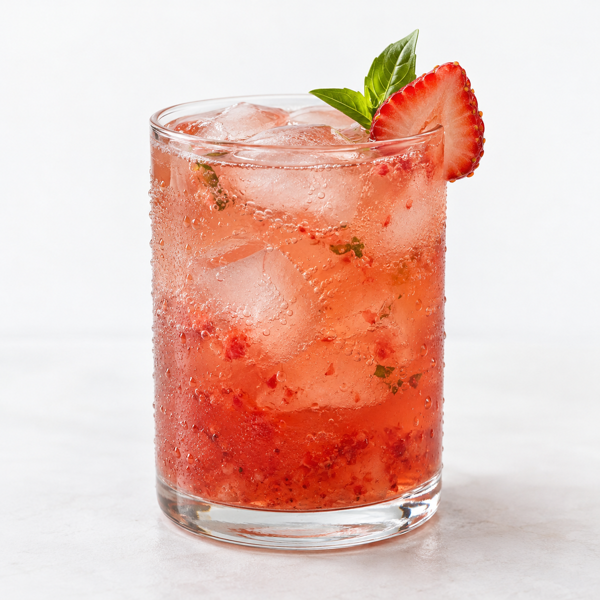 Strawberry basil sparkling drink — serving suggestion