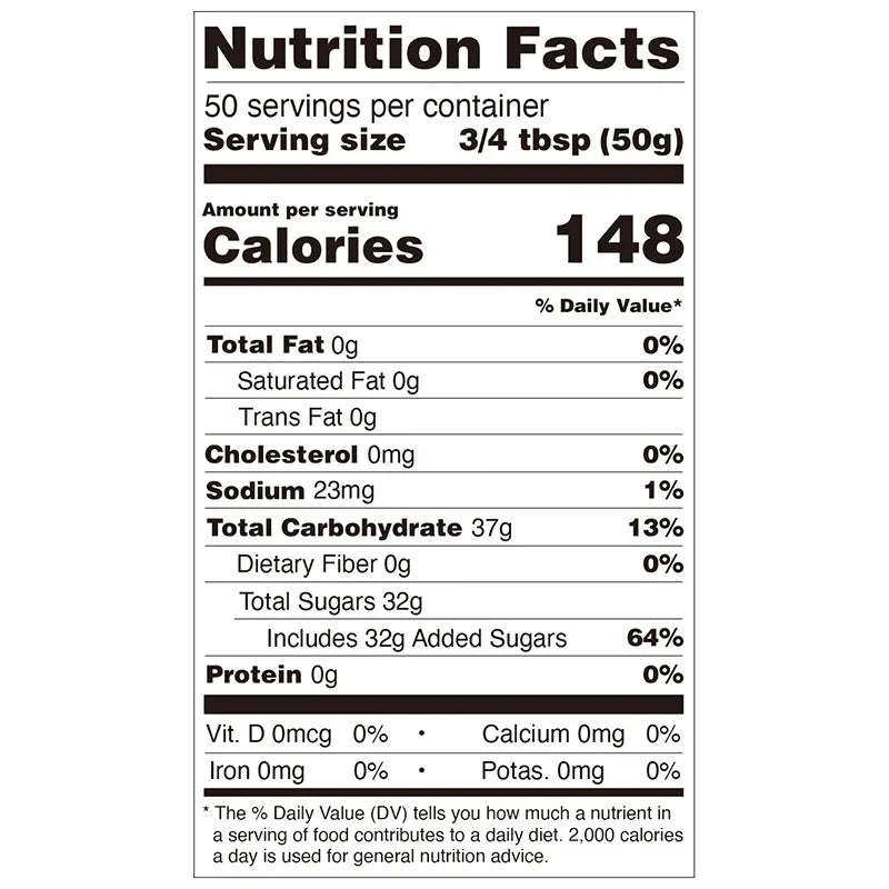Nutrition facts label for green apple concentrated syrup, compliant with export food labeling standards.