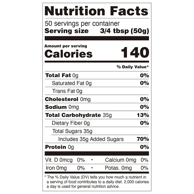 Nutrition facts label for Hojalicious Rose Concentrated Syrup, detailing ingredients and calories.