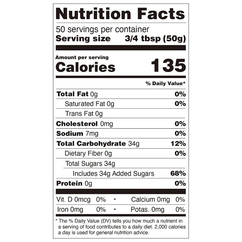 Nutrition facts label for lemon concentrated syrup, compliant with export food labeling standards.