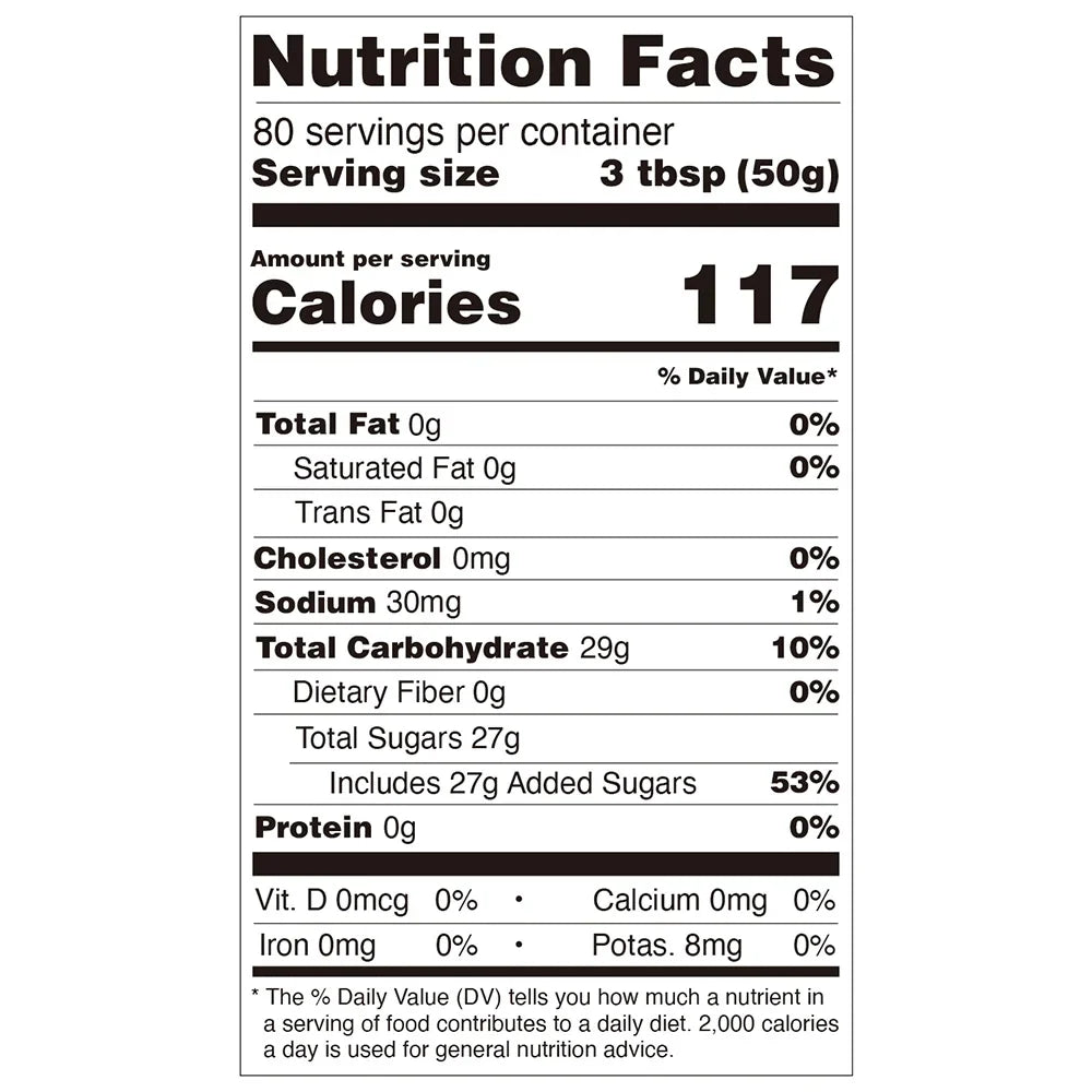 Nutrition facts label for pineapple jam, compliant with international export food labeling standards.
