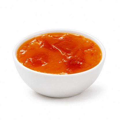 Mango Jam — contents in white porcelain bowl