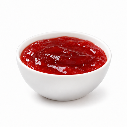 Strawberry Jam — contents in white porcelain bowl