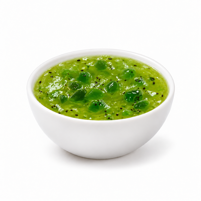 Kiwi Jam — contents in white porcelain bowl