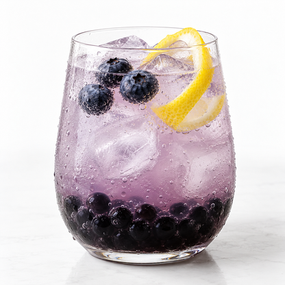 Blueberry popping boba beverage serving suggestion
