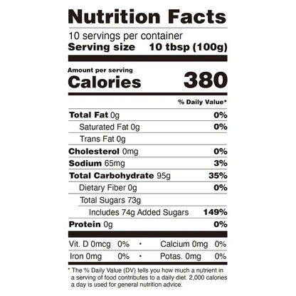 Nutrition facts label for Cotton Candy Flavored Powder, detailing calories and sugar per 100g.