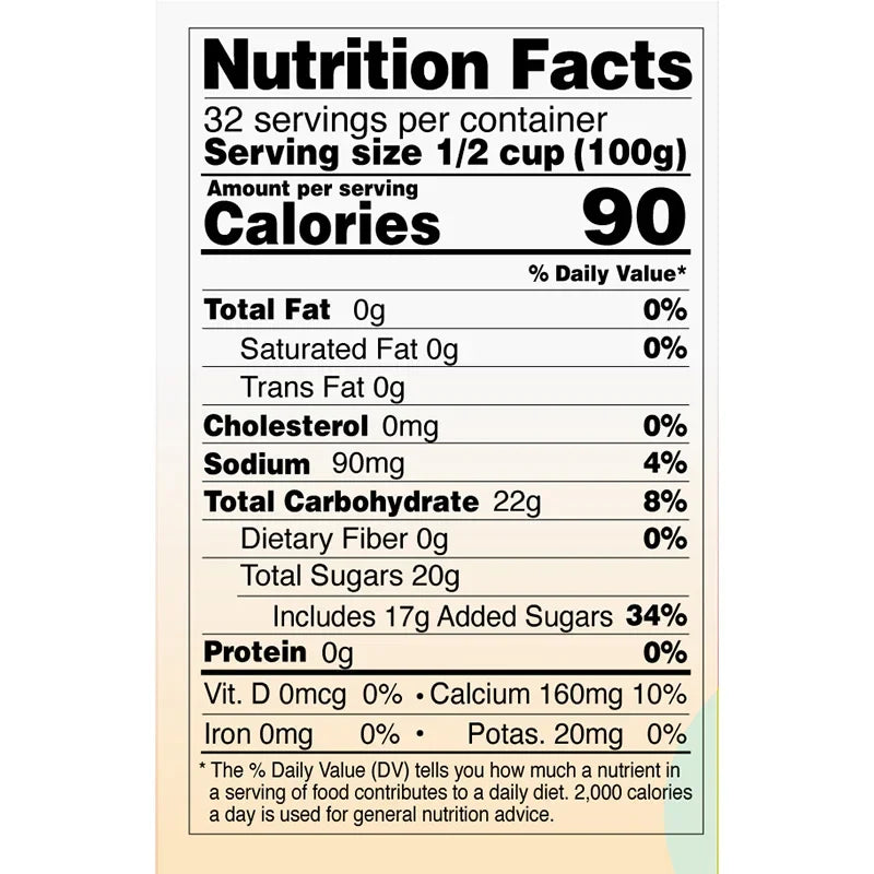 Boba explosiva sabor naranja (7.04 lbs / 3.2 kg) – etiqueta de información nutricional