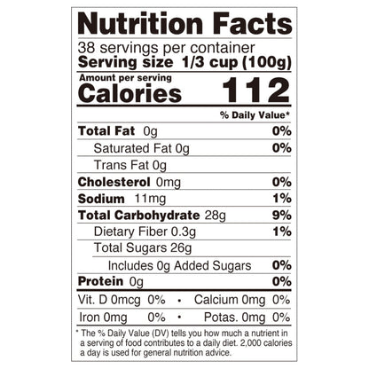 Nutrition facts label for grape coconut jelly, compliant with international export food labeling standards.