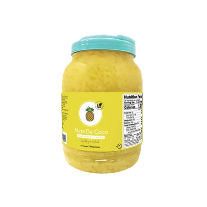 Hojalicious Pineapple Flavor Nata De Coco, 3.8kg bulk jar for professional bubble tea toppings.