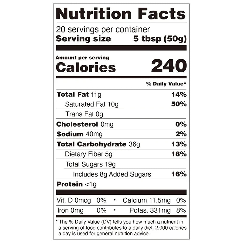 Nutrition facts label for Watermelon Flavor Powder, detailing calories, dietary fiber, and potassium content.