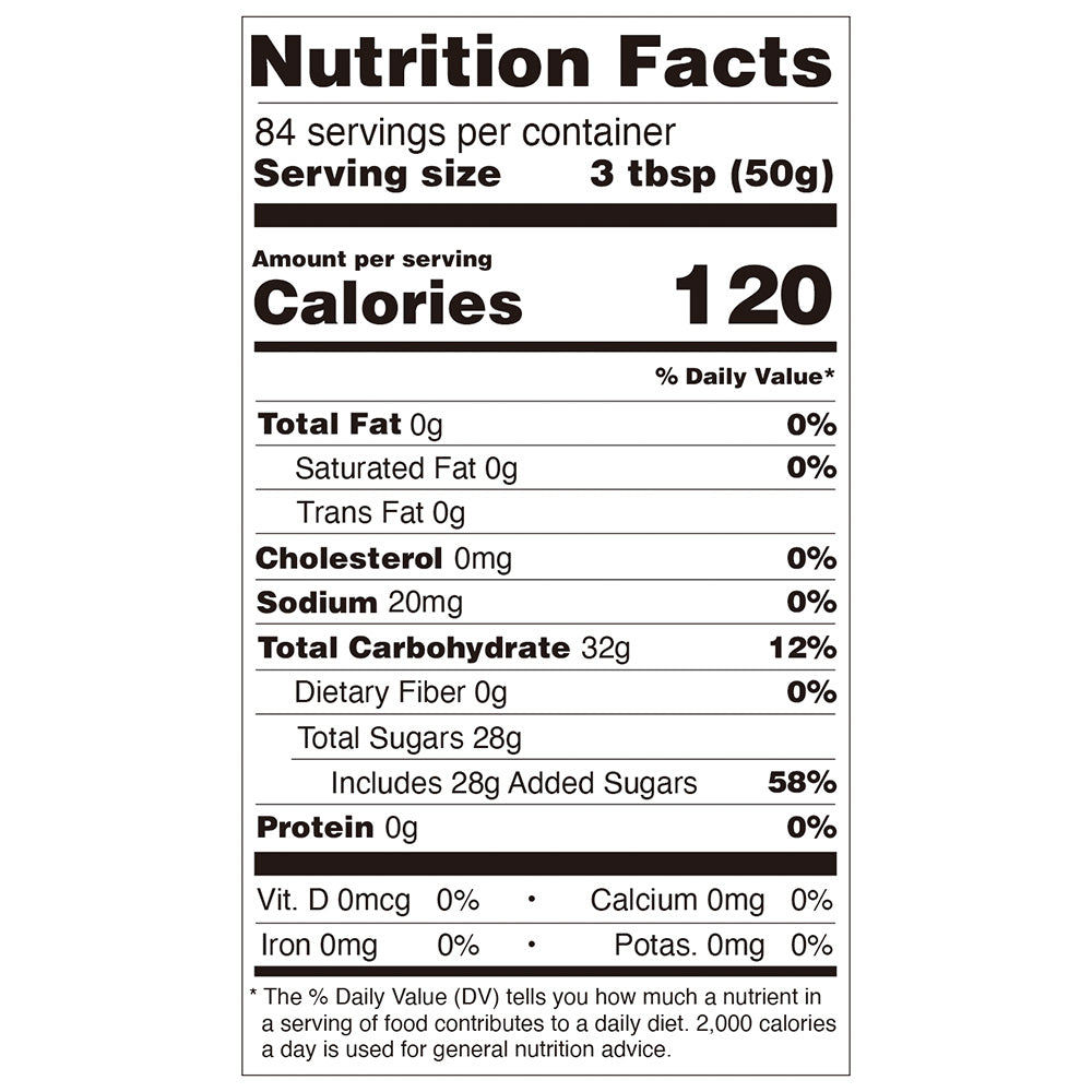 Nutrition facts label for kiwi jam, compliant with international export food labeling standards.