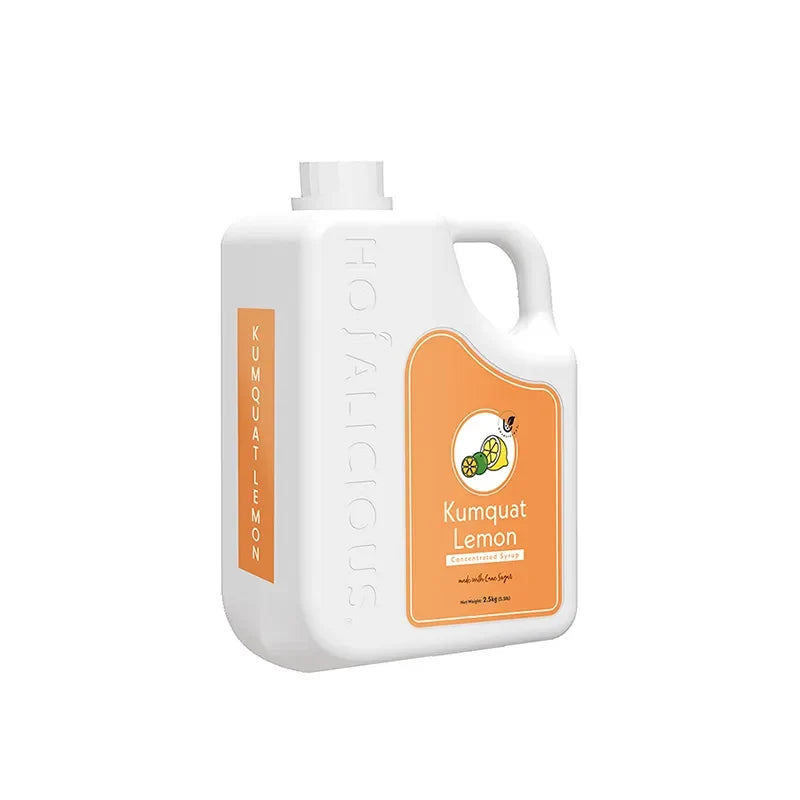 Hojalicious Kumquat Lemon Concentrated Syrup, 2.5kg bulk jug, crafted with a premium cane sugar formula.