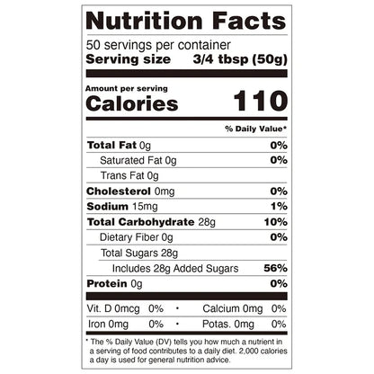 Nutrition facts label for kumquat lemon concentrated syrup, compliant with international export labeling standards.