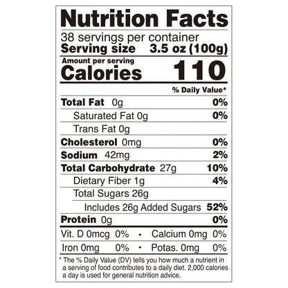 Nutrition facts label for lychee coconut jelly, compliant with export food labeling standards.