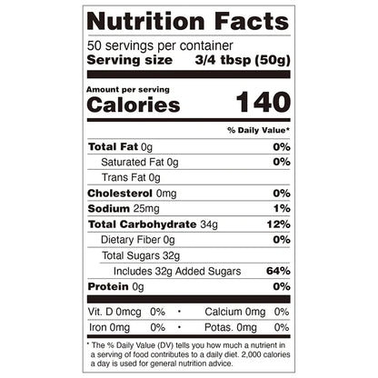Nutrition facts label for lychee concentrated syrup, compliant with export food labeling standards.
