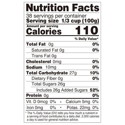 Nutrition facts label for mango star jelly, compliant with international export food labeling standards.
