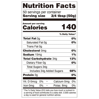 Nutrition facts label for mango concentrated syrup, compliant with international export standards.