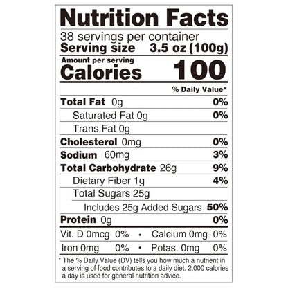 Nutrition facts label for original coconut jelly, compliant with export food labeling standards.