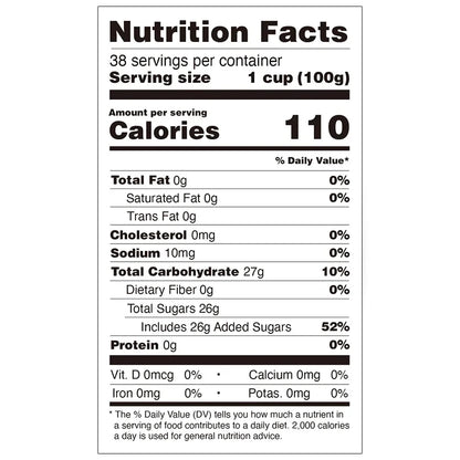 Gelatina de melocotón y coco – etiqueta de información nutricional