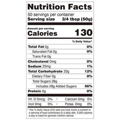 Nutrition facts label for peach concentrated syrup, compliant with export food labeling standards.