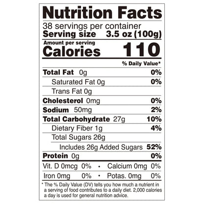 Nutrition facts label for pineapple coconut jelly, compliant with export food labeling standards.