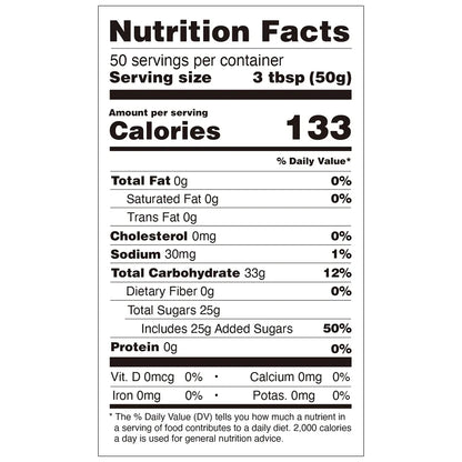 Nutrition facts label for tropical fruit jam, compliant with export food labeling standards.