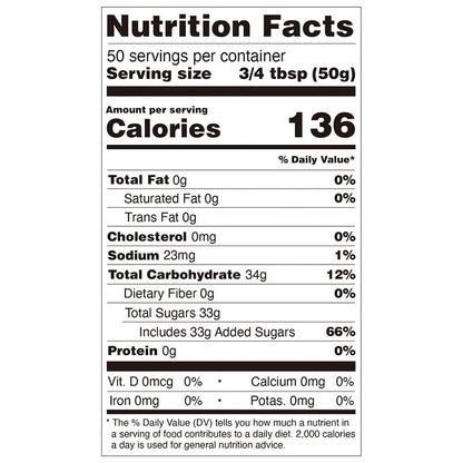 Nutrition facts label for hibiscus concentrated syrup, showing 136 calories per 50g serving, compliant with export food labeling standards.