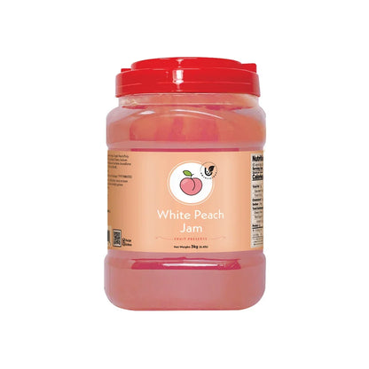 Hojalicious White Peach Jam in a 3kg bulk jar, professional-grade fruit preserve for beverages and desserts.
